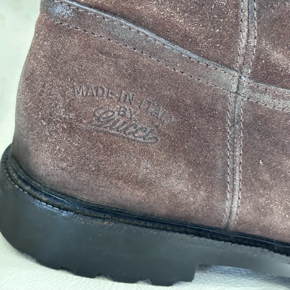 Gucci Web Brown Distressed Suede Fur Boots - Picture 8 of 9